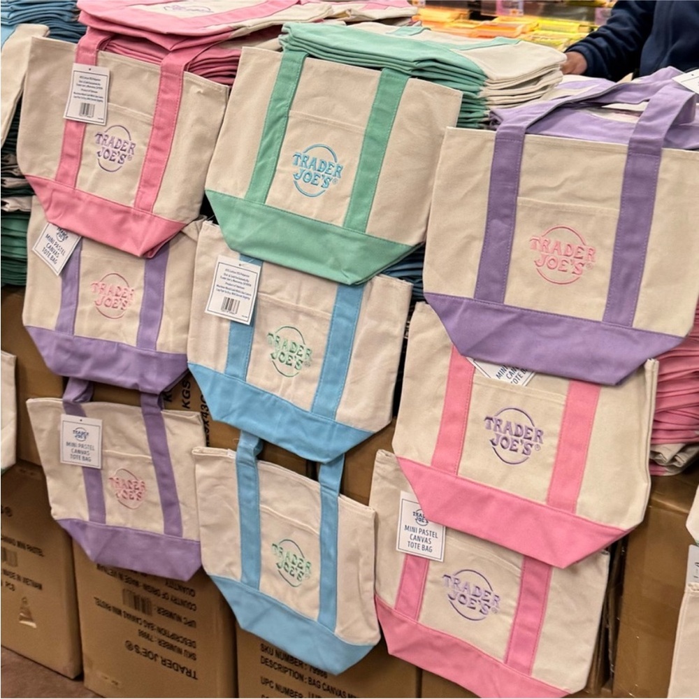 Trader Joe's Pastel Mini Canvas Tote Bags (all 4)
